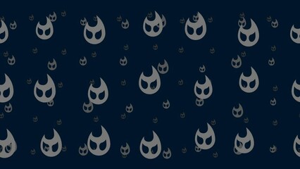 Poster - Fire symbols float horizontally from left to right. Parallax fly effect. Floating symbols are located randomly. Seamless looped 4k animation on dark blue background