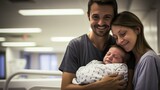 Fototapeta  - Happy parents holding their baby in the maternity ward