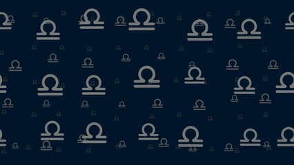Poster - Zodiac libra symbols float horizontally from left to right. Parallax fly effect. Floating symbols are located randomly. Seamless looped 4k animation on dark blue background