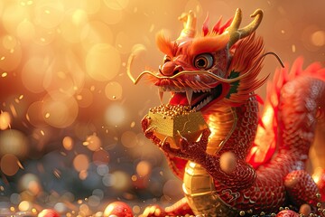 Wall Mural - Dragon china holding a gold bar