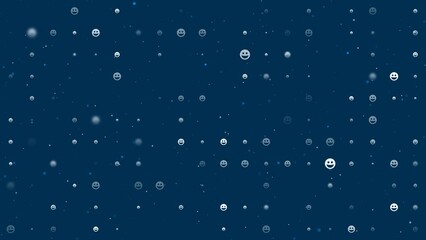 Poster - Template animation of evenly spaced laughter face symbols of different sizes and opacity. Animation of transparency and size. Seamless looped 4k animation on dark blue background with stars