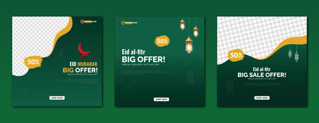 Wall Mural - Eid Mubarak, big, sale, offer, green color social media post, banner, design business, marketing, promotion, template, Eid Mubarak vector, illustration