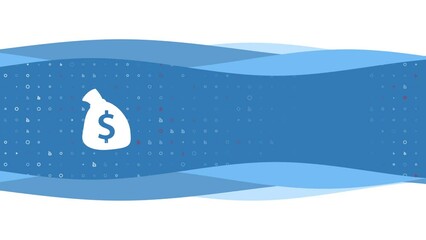 Poster - Animation of blue banner waves movement with white bag of money symbol on the left. On the background there are small white shapes. Seamless looped 4k animation on chroma key background