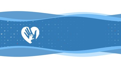 Poster - Animation of blue banner waves movement with white mom with baby symbol on the left. On the background there are small white shapes. Seamless looped 4k animation on chroma key background