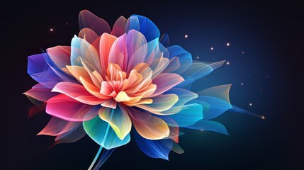 Poster - Vibrant abstract: transparent colorful flowers in digital technology concept