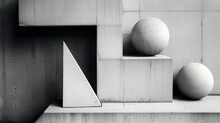Composition Of Minimalist Concrete Forms. Shadows On Abstract Geometric Shapes.