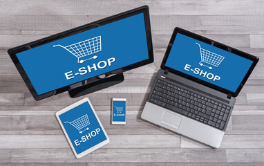 Wall Mural - e-shop concept on different devices