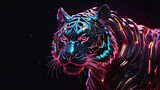 Fototapeta Konie - tiger in colorful striped style on dark background