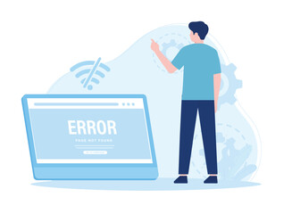 Wall Mural - troubleshooting network problems on website pages concept flat illustration