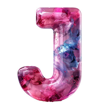 Letter J Liquid font gel alphabet capital character isolated on white transparent, PNG
