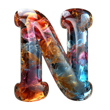 Letter N Liquid font gel alphabet capital character isolated on white transparent, PNG