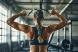 Fototapeta Mapy - Fit Woman Showcasing Muscular Back in Gym