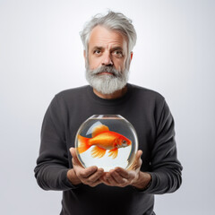 Man with A fish in a fishbowl