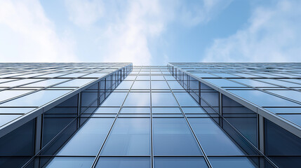 Wall Mural - Low angle view of modern office building exterior made of glass and steel