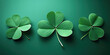 Green clover leaf isolated on green background. with leaved shamrocks. St. Patrick's day holiday symbol. Lucky green clover and nature background	