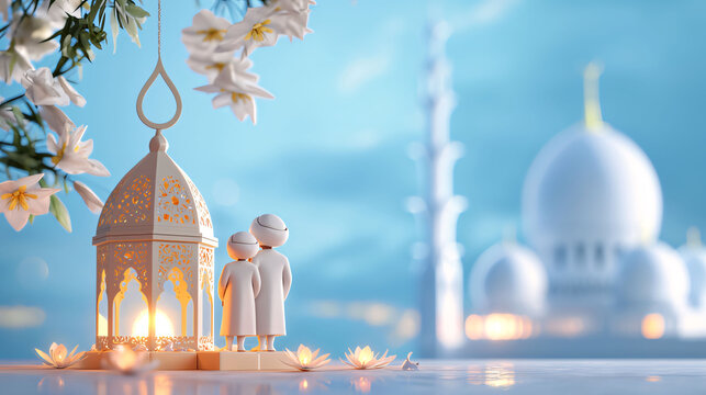 Ramadan with white background lantern design Generative ai
