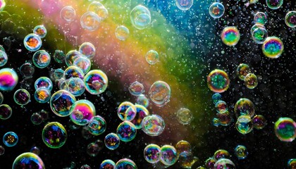 Wall Mural - colorful bubbles soap pattern overlay abstract particles splashes of water on black