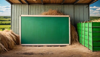 Wall Mural - big empty green blackboard on a wall in the agriculture storage