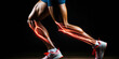 © Bartek - Athletic runner's legs mid stride with glowing red lines highlighting muscles and movement on a dark background