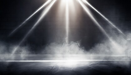 Poster - background of an empty dark room empty walls lights smoke glow rays