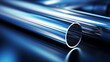 Stack of stainless steel pipes background, metallurgical industry backdrop concept image
