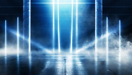 Wall Mural - background of empty room street neon light smoke fog asphalt concrete floor