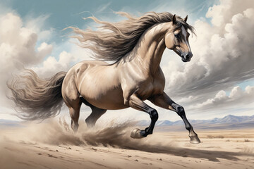 Naklejka na meble A color chalk sketch of a majestic horse rearing up in a vast, open landscape