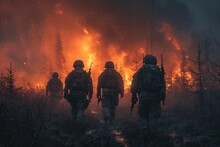 Soldiers In The Rain A Dramatic Firefight Scene Generative AI
