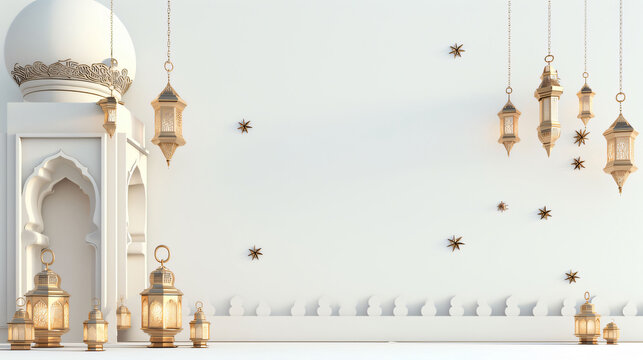 Elegant ramadan kareem lantern with white background text copy space. Generative ai
