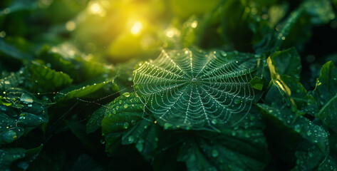 spider web in the dew, spider web in the grass, spider on a coral, spider in aquarium, the intricate details of a dew covered spider