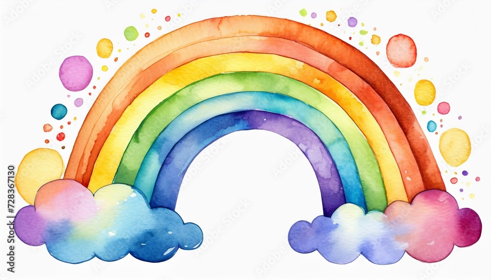 Cute hand painted watercolor rainbow with clouds. Illustration isolated ...