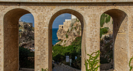  Polignano a Mare, Italy - one of the most beautiful cities on the Adriatic Sea, Polignano a Mare is a main landmark in Apulia. Here in particular the Bourbon Bridge