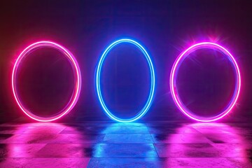 Poster - Set of futuristic neon portals on transparent background.