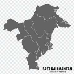 Wall Mural - Blank map East Kalimantan  province of Indonesia. High quality map East Kalimantan with municipalities on transparent background for your web site design, logo, app, UI. Republic of Indonesia.  EPS10.