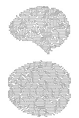 Poster - circuit board brains. artificial intelligence microchip, ai chip and digital brain processor vector 