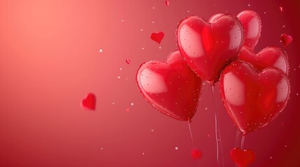 Poster - Red heart shaped balloons floating in the air. Perfect for celebrations and expressing love