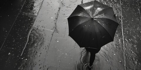 Poster - A person holding an umbrella to protect themselves from the rain. Suitable for weather-related articles or illustrations