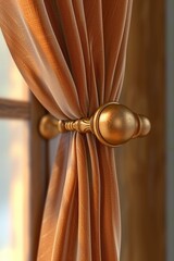 Poster - A close-up view of a curtain on a window. This image can be used to depict privacy, interior design, or home decor