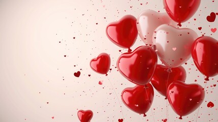 Poster - A bunch of red and white heart shaped balloons. Perfect for decorating parties and events
