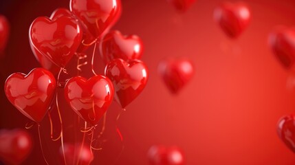 Poster - A bunch of red heart-shaped balloons floating in the air. Perfect for expressing love and affection.