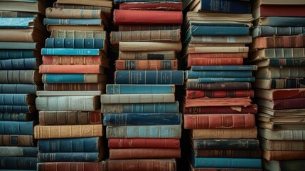Poster - A stack of books sitting on top of each other. Ideal for educational and academic concepts
