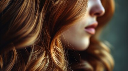 Poster - A close up shot of a woman's face with vibrant red hair. Perfect for beauty and fashion-related projects