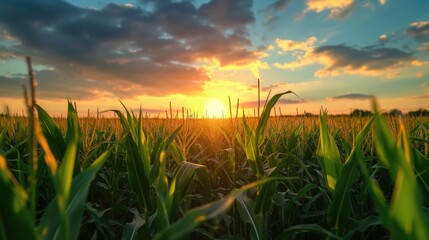 Poster - A beautiful sunset with vibrant colors illuminating a field of grass. Perfect for nature and landscape themes