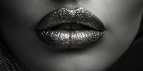 Aufkleber - Close-up black and white photo of a woman's lips. Can be used in beauty, fashion, or cosmetic-themed projects