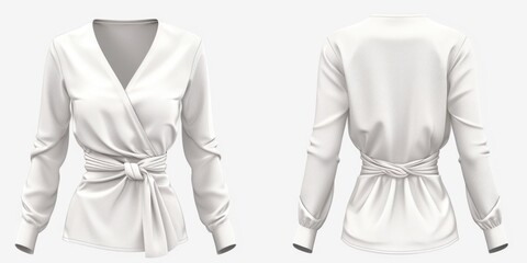 Poster - Women's blouse featuring a tie front and back views. Versatile and stylish for various occasions