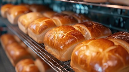 Poster - A bunch of bread sitting on top of a rack. Perfect for showcasing bakery products