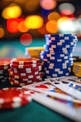Poster - A table covered with a multitude of poker chips. Perfect for casino-themed events and gambling-related projects