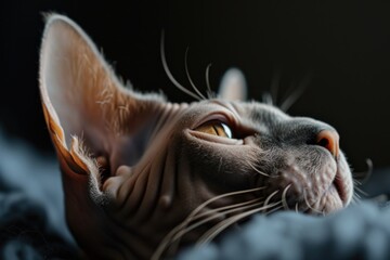 Aufkleber - A close up view of a cat resting on a bed. Perfect for pet lovers or cozy home themes