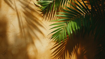 Aufkleber - A palm tree casts a shadow on a wall. This image can be used to depict tropical vibes or add a touch of nature to any setting
