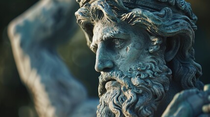 Poster - A close-up view of a statue featuring a man with a beard. This image can be used in various contexts